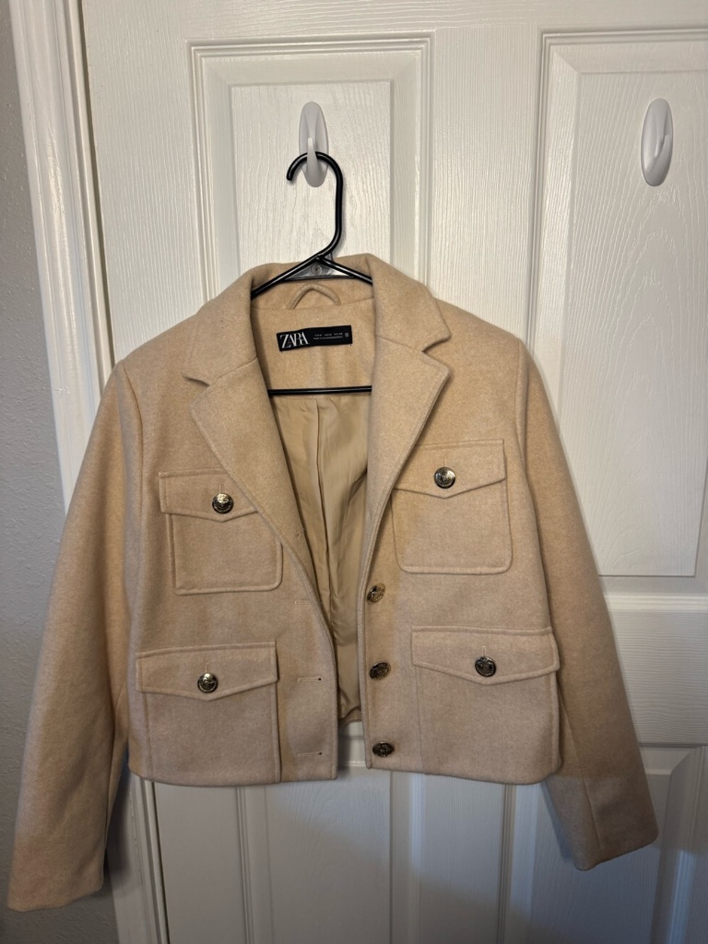 ZARA Beige Button Front Pocket Blazer Jacket